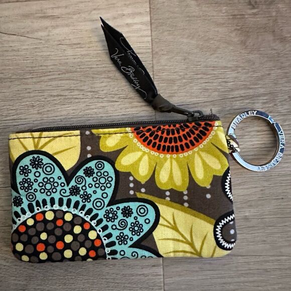 Vera Bradley Zip ID Case Pouch Change Purse Key Ring Ziggy Zinnia Pattern - Picture 2 of 7